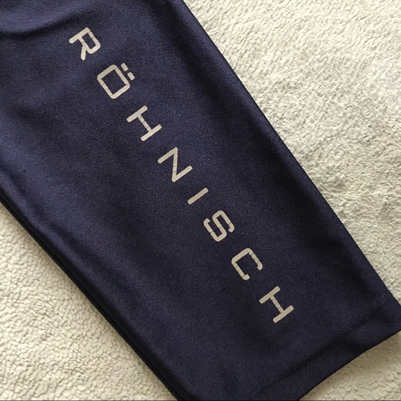 Röhnisch Liza Shiny Logo Workout Leggings Tights Glossy Blue Black XL - Picture 5 of 13